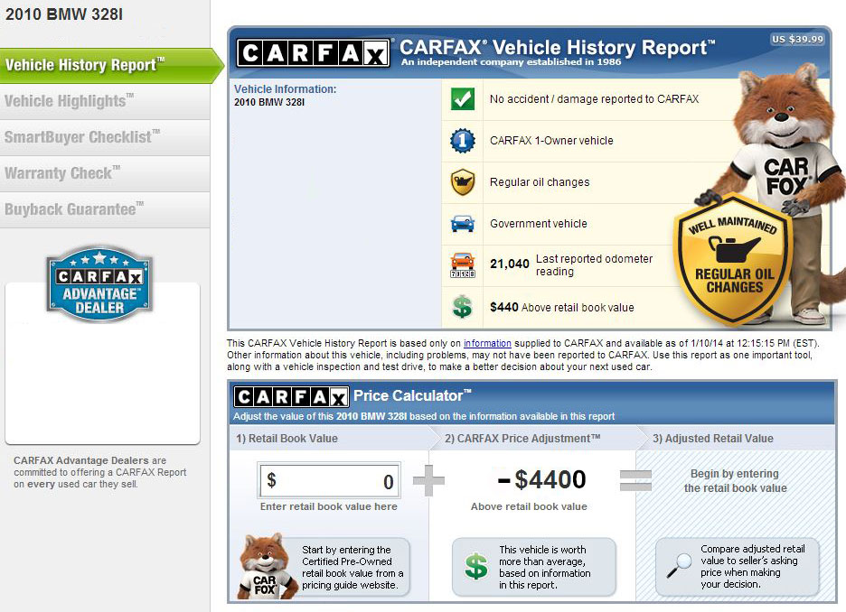 private party used car purchase carfax